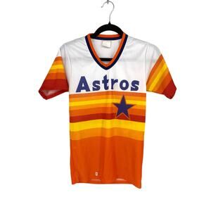 Vintage 80s Houston Astros Baseball Jersey Shirt Mens XXS Rainbow Logo *READ